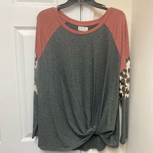 Maurice’s Raglan Style Long Sleeve Leopard Block Top